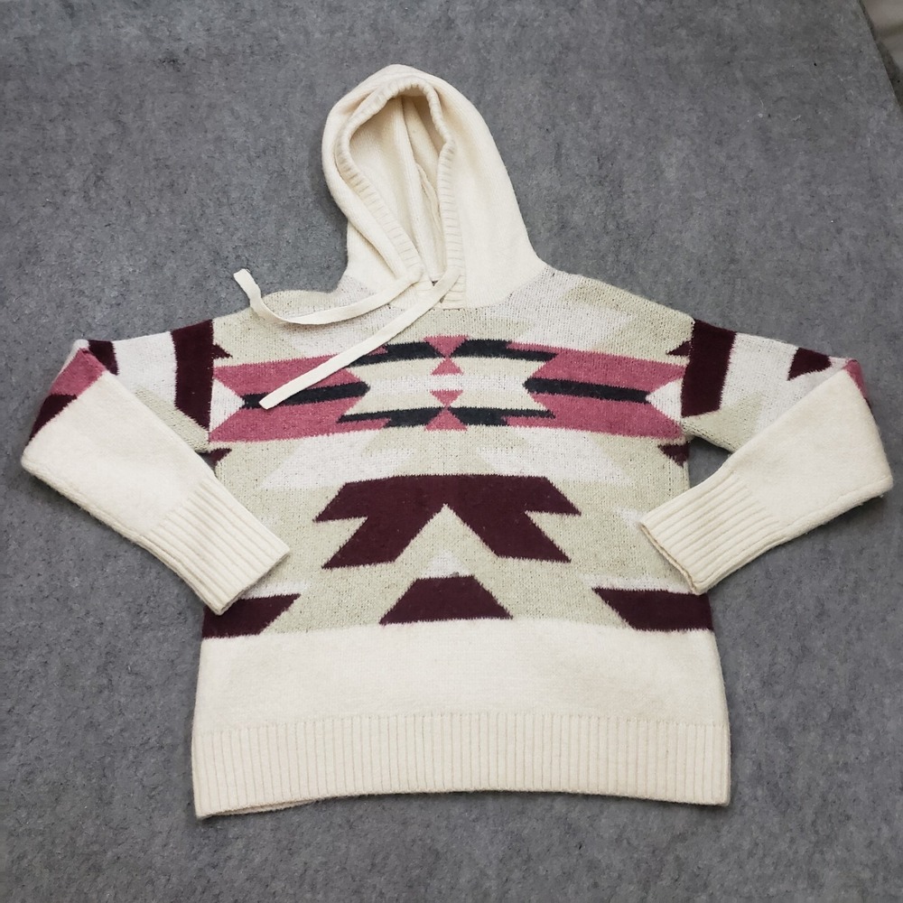 Lou Grey Sweater Womens Extra Small Brown Red Knit Hooded Aztec Western Ladies